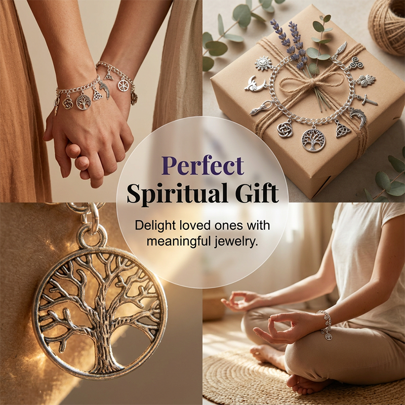 ✨50 % DE RÉDUCTION📿 Bracelet rétro païen | Pendentif aux symboles wiccan · Métal vintage · Polyvalent au quotidien · Signification spirituelle | À porter au quotidien