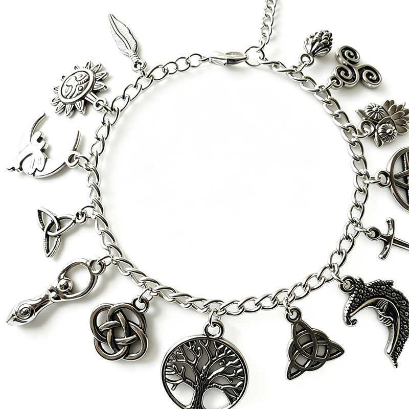 ✨50 % DE RÉDUCTION📿 Bracelet rétro païen | Pendentif aux symboles wiccan · Métal vintage · Polyvalent au quotidien · Signification spirituelle | À porter au quotidien