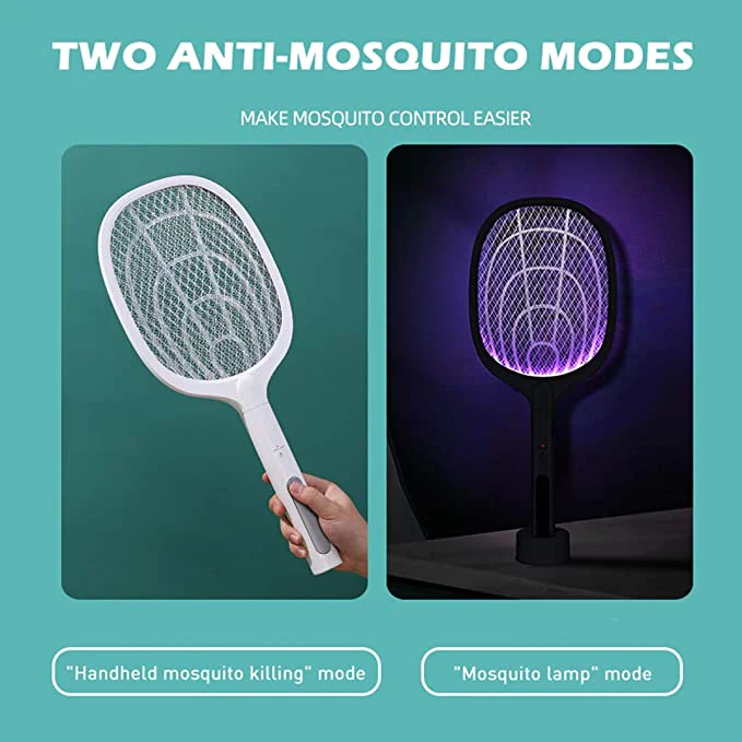 🔦 Raquette anti-moustiques 2-en-1 | ·Haute tension 3 000 V·Socle sans prise en main | Maison/Cuisine/Terrasse/Camping