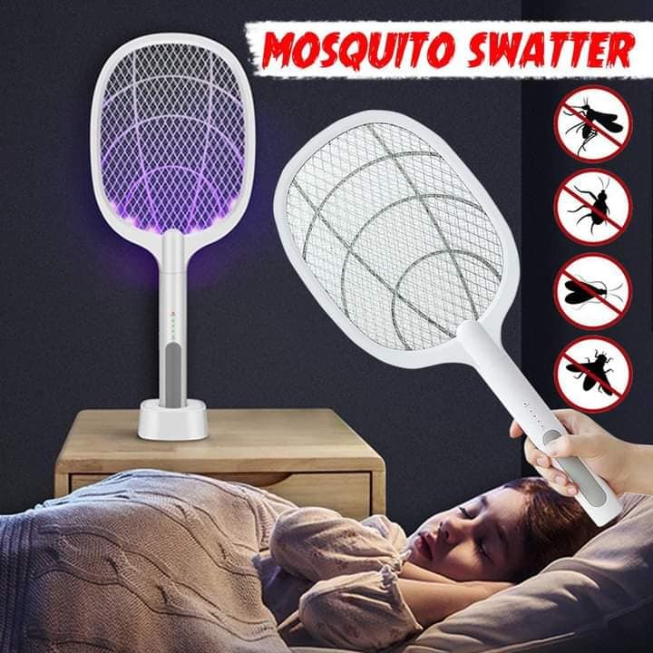🔦 Raquette anti-moustiques 2-en-1 | ·Haute tension 3 000 V·Socle sans prise en main | Maison/Cuisine/Terrasse/Camping