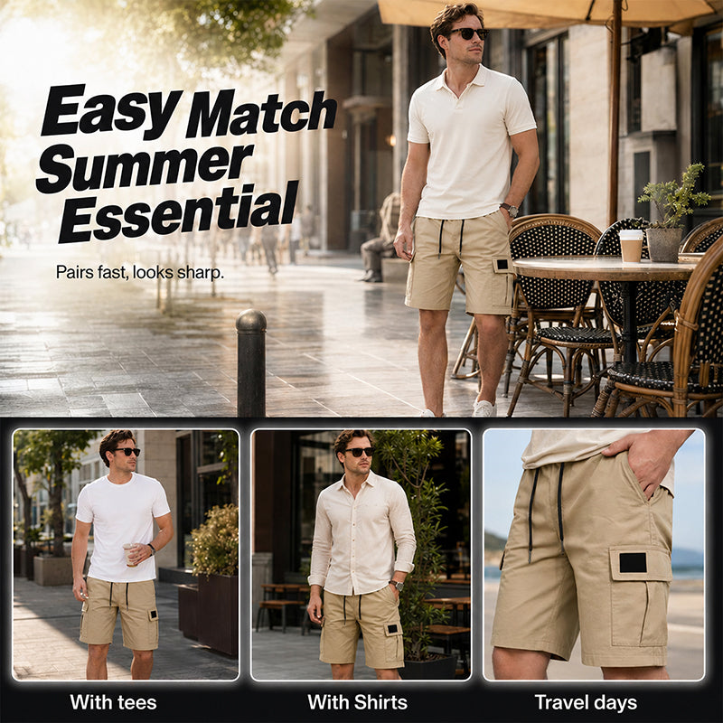 🩳 50% DE RÉDUCTION ☀️ Short cargo décontracté homme – Coupe ample, multi-poches & longueur 3/4 – Confortable & polyvalent pour l’été, le quotidien ou l’outdoor 🌿✨