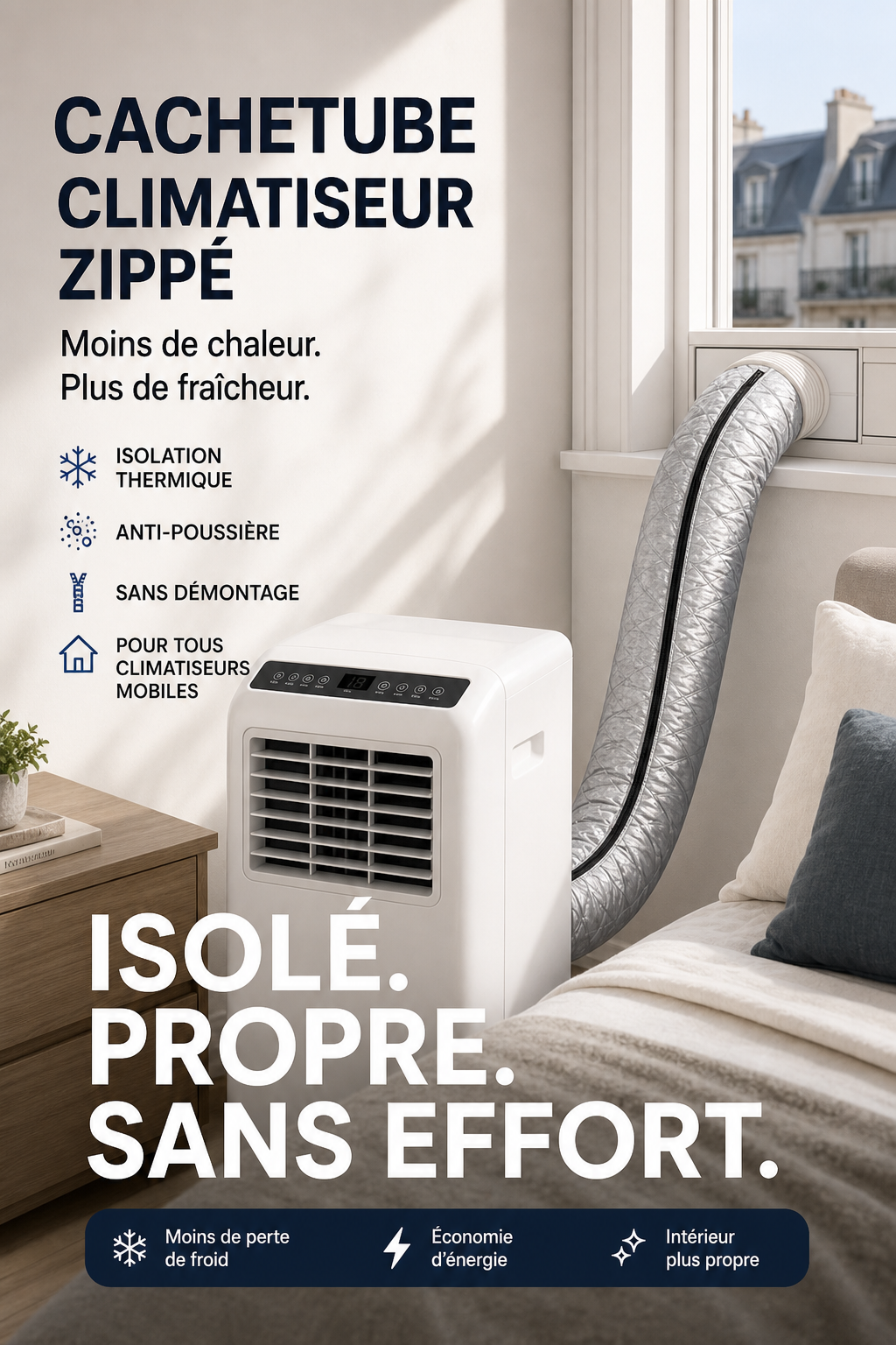 ❄️ 50 % DE RÉDUCTION – Manchon isolant pour tuyau de climatisation – réduit les pertes de chaleur – diminue la consommation d'électricité – pour l'été comme pour l'hiver