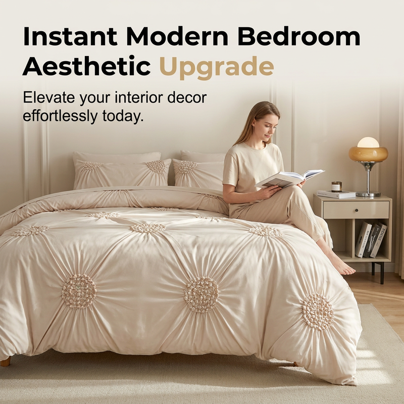 🛏️ PROMO LIMITÉE -50% ! ✨ Parure de Housse de Couette à Plis Pincés – Design Élégant, Tissu Mélangé Doux & Respirant, Teinte Kaki Apaisante, Plusieurs Tailles 🌙🌸