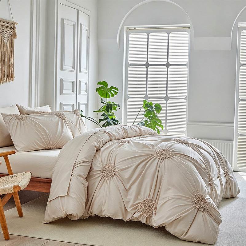 🛏️ PROMO LIMITÉE -50% ! ✨ Parure de Housse de Couette à Plis Pincés – Design Élégant, Tissu Mélangé Doux & Respirant, Teinte Kaki Apaisante, Plusieurs Tailles 🌙🌸
