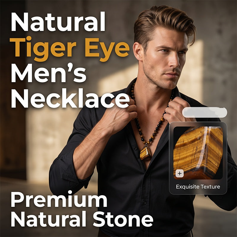 🔥 50 % DE RÉDUCTION ! 🦁 Collier de perles « œil-de-tigre » pour homme ✨ Pierre naturelle, design élégant et cadeau idéal pour les hommes