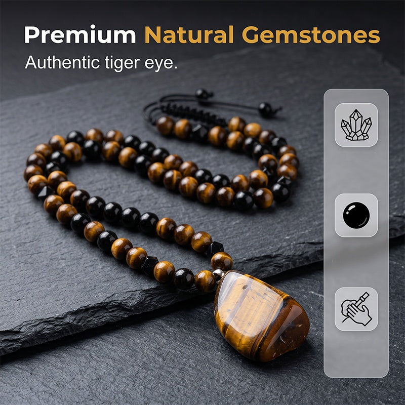 🔥 50 % DE RÉDUCTION ! 🦁 Collier de perles « œil-de-tigre » pour homme ✨ Pierre naturelle, design élégant et cadeau idéal pour les hommes