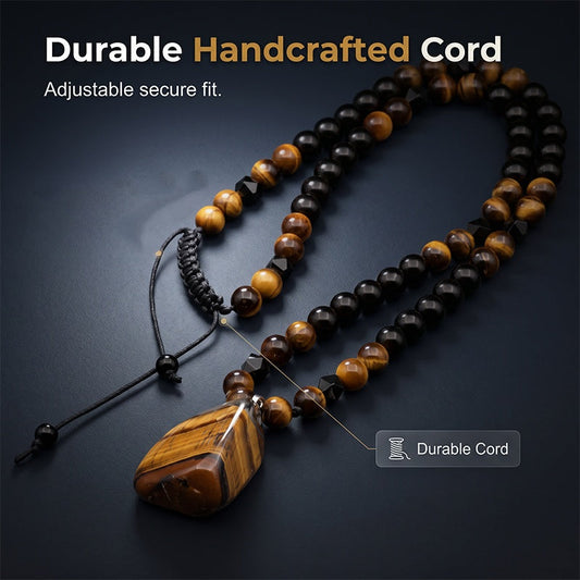 🔥 50 % DE RÉDUCTION ! 🦁 Collier de perles « œil-de-tigre » pour homme ✨ Pierre naturelle, design élégant et cadeau idéal pour les hommes