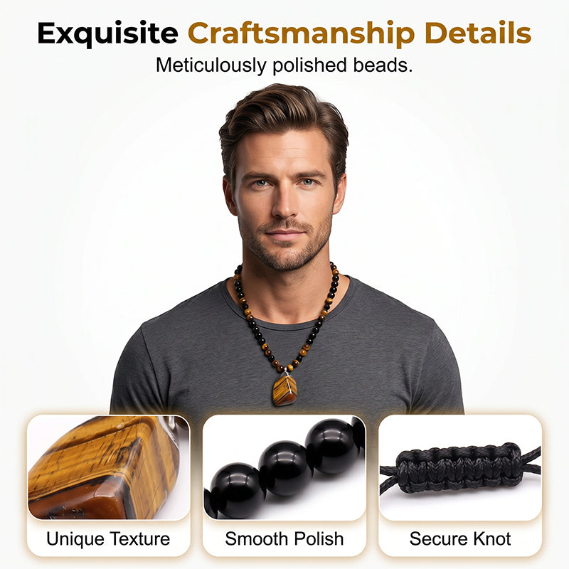 🔥 50 % DE RÉDUCTION ! 🦁 Collier de perles « œil-de-tigre » pour homme ✨ Pierre naturelle, design élégant et cadeau idéal pour les hommes