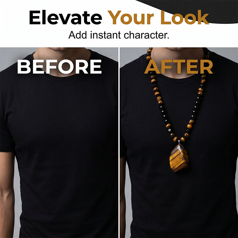 🔥 50 % DE RÉDUCTION ! 🦁 Collier de perles « œil-de-tigre » pour homme ✨ Pierre naturelle, design élégant et cadeau idéal pour les hommes