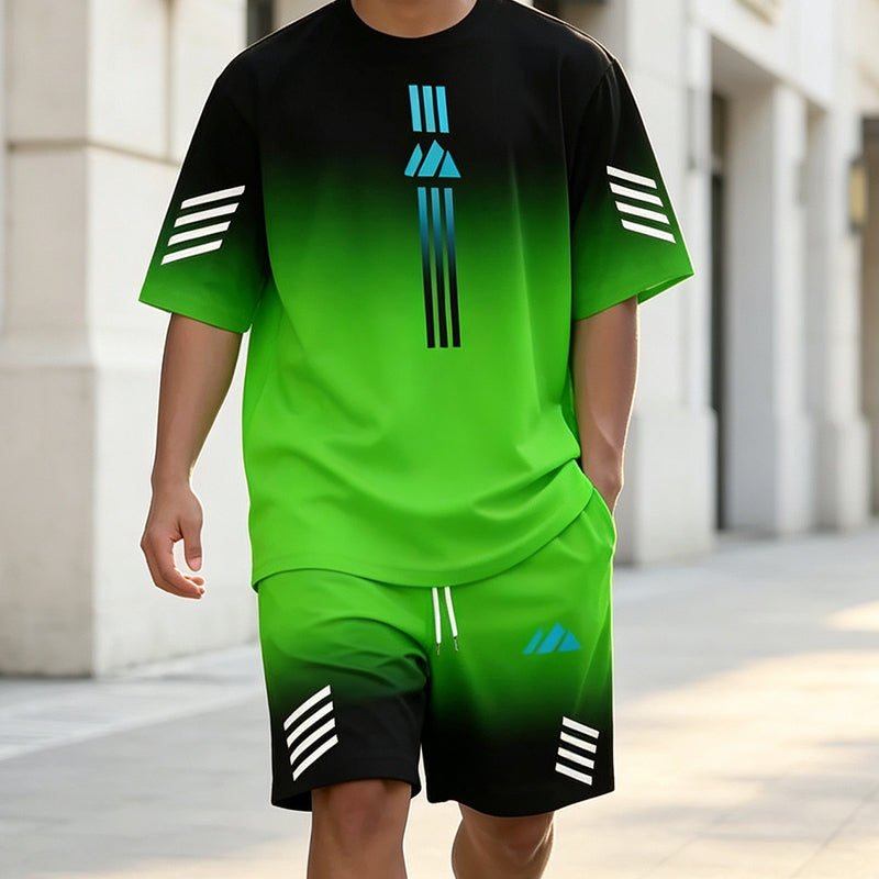 🎉 50% DE RÉDUCTION ! 👕 Ensemble Dégradé Homme – T-Shirt Manches Courtes & Short à Cordon – Tissu Respirant, Coupe Décontractée & Look Streetwear – Idéal pour l’Été et le Sport ☀️