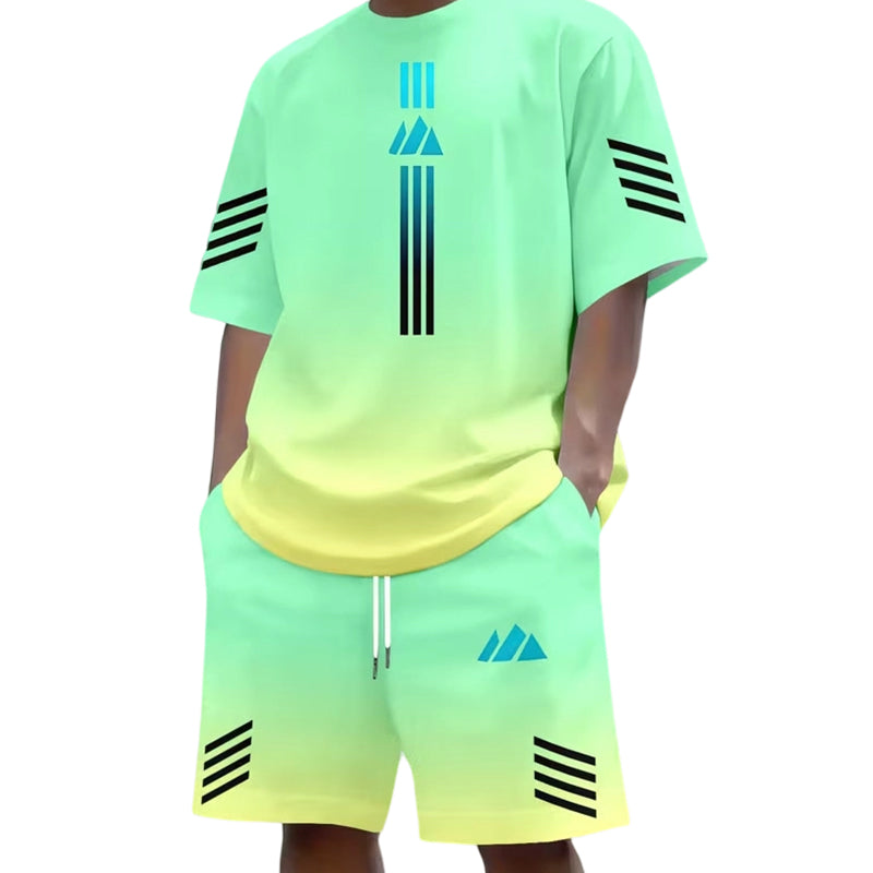 🎉 50% DE RÉDUCTION ! 👕 Ensemble Dégradé Homme – T-Shirt Manches Courtes & Short à Cordon – Tissu Respirant, Coupe Décontractée & Look Streetwear – Idéal pour l’Été et le Sport ☀️