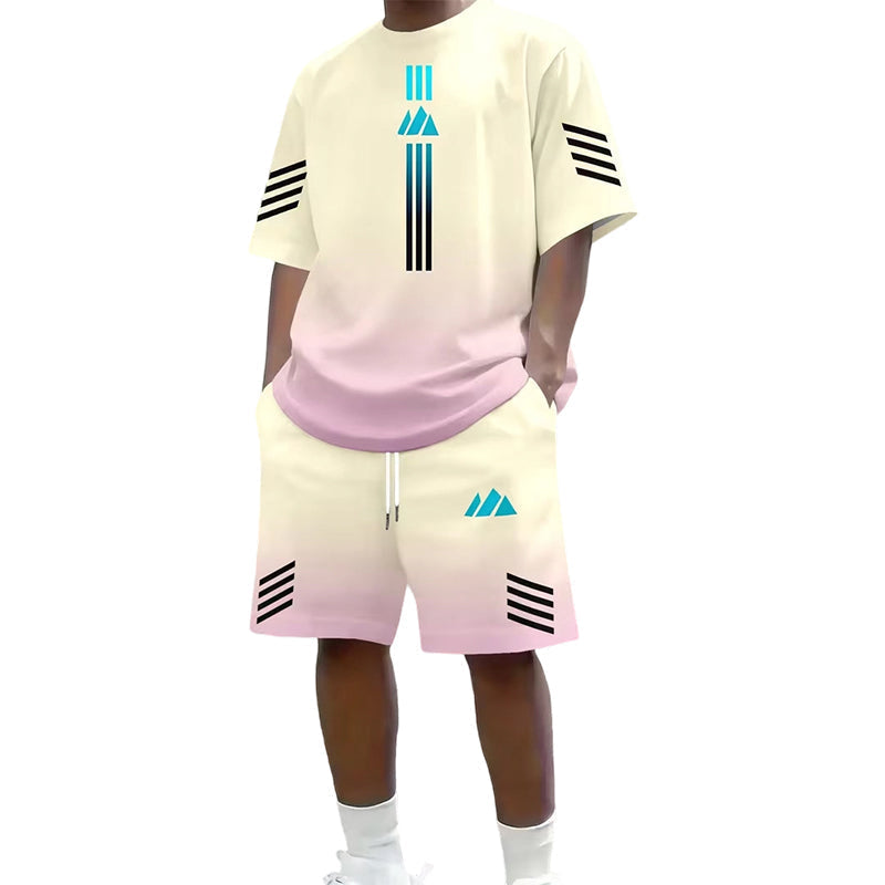🎉 50% DE RÉDUCTION ! 👕 Ensemble Dégradé Homme – T-Shirt Manches Courtes & Short à Cordon – Tissu Respirant, Coupe Décontractée & Look Streetwear – Idéal pour l’Été et le Sport ☀️