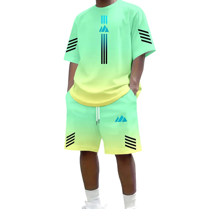 🎉 50% DE RÉDUCTION ! 👕 Ensemble Dégradé Homme – T-Shirt Manches Courtes & Short à Cordon – Tissu Respirant, Coupe Décontractée & Look Streetwear – Idéal pour l’Été et le Sport ☀️