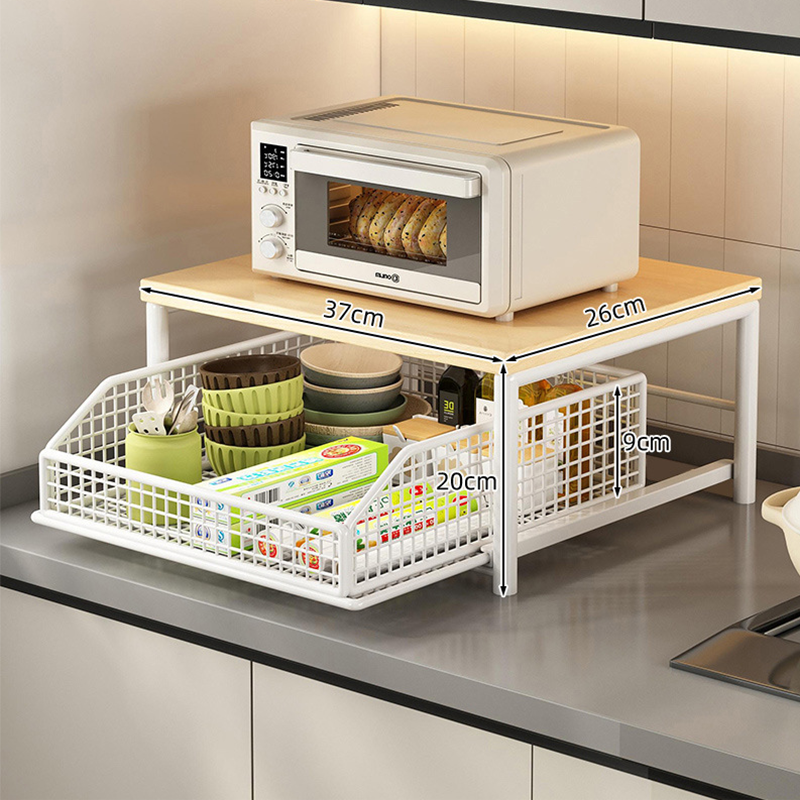 📢📢50% DE RÉDUCTION⏰ Support Micro-Ondes 2 niveaux avec tiroir coulissant – Gain de place, étagère surélevée & panier intégré – Idéal pour cuisine, café & dortoir ✨
