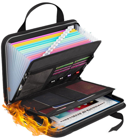 📁 50 % DE RÉDUCTION ! 🔥 Trousse en accordéon ignifuge avec poignée – protection contre le feu, plus de 12 compartiments et facile à transporter 🧾
