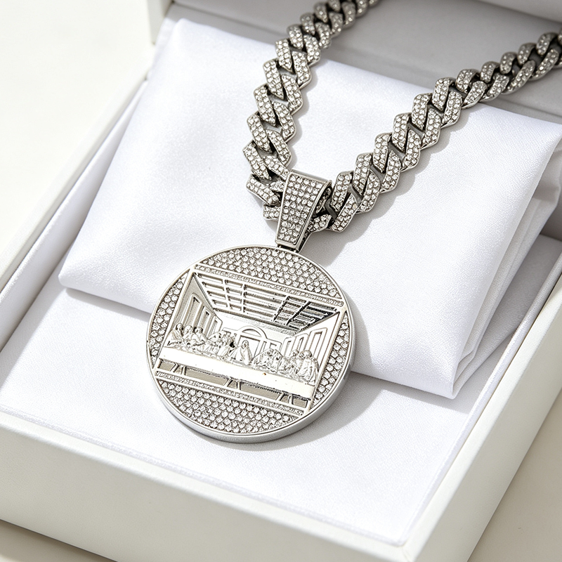 💎 Collier Chaîne Cubaine – Métal – Pendentif Statement Surdimensionné for Homme