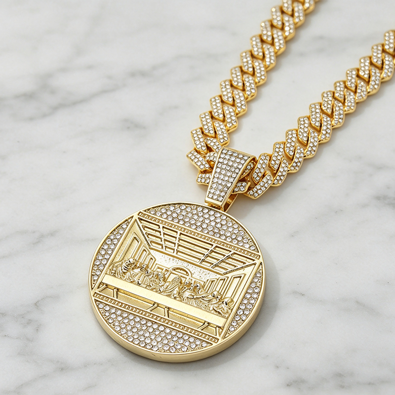 💎 Collier Chaîne Cubaine – Métal – Pendentif Statement Surdimensionné for Homme