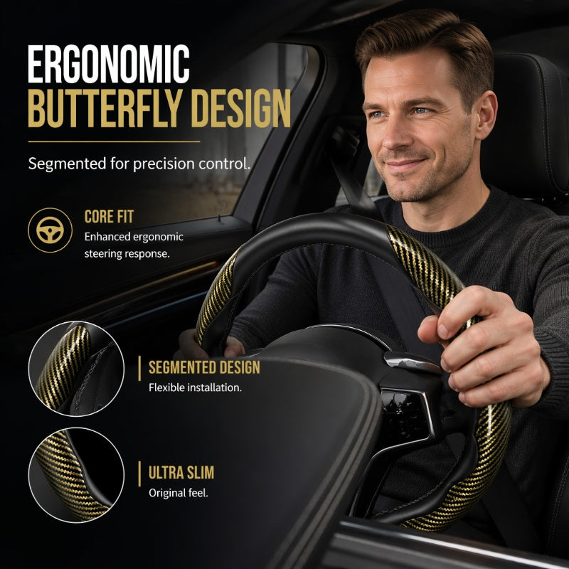 🏎️ 50% RABATT! 🎮 Universellt rattöverdrag i kolfiber – ergonomisk fjärilsdesign, halkskyddad och snabbmonterad – för bättre grepp och kontroll 🏁