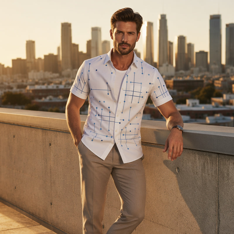 ☀️ 50% DE RÉDUCTION ! 👔 Chemise Homme Imprimé Géométrique – Mélange – Coupe Ample & Douceur Été for Vacances