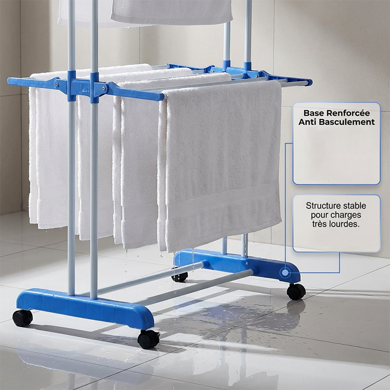 🧺 50% DE RÉDUCTION ! 🛞 Séchoir à Linge Pliable sur Roues – Tube Acier Revêtu – 3 Niveaux & Mobilité 360° for Maison