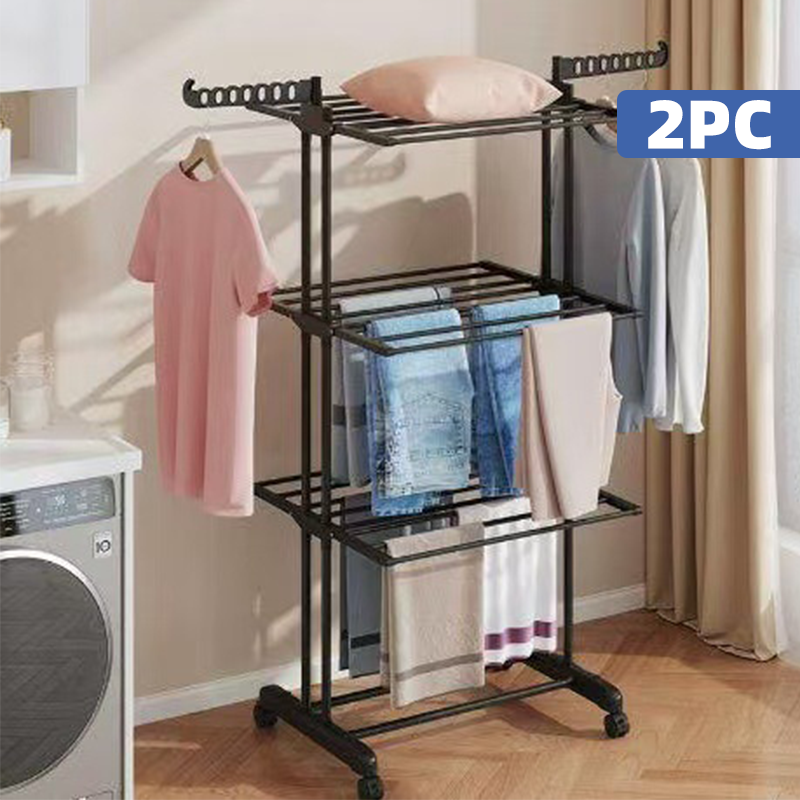 🧺 50% DE RÉDUCTION ! 🛞 Séchoir à Linge Pliable sur Roues – Tube Acier Revêtu – 3 Niveaux & Mobilité 360° for Maison