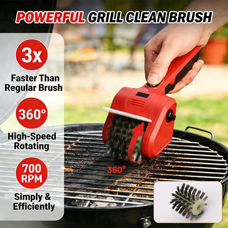 🧹 50 % DE RÉDUCTION EN CE MOMENT ! 🔥 Nettoyeur pour barbecue électrique – Brosse rotative à 700 tr/min, sans fil et avec têtes interchangeables 🥩