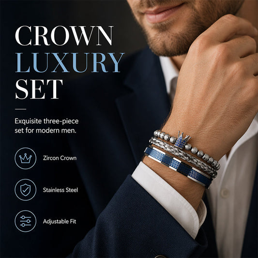 👑 50% DE RÉDUCTION ! 💎 Coffret 3 Bracelets Homme Design Couronne – Acier Inoxydable & Zircon AAA – PVD & Réglable 17–21 cm for Look Luxueux