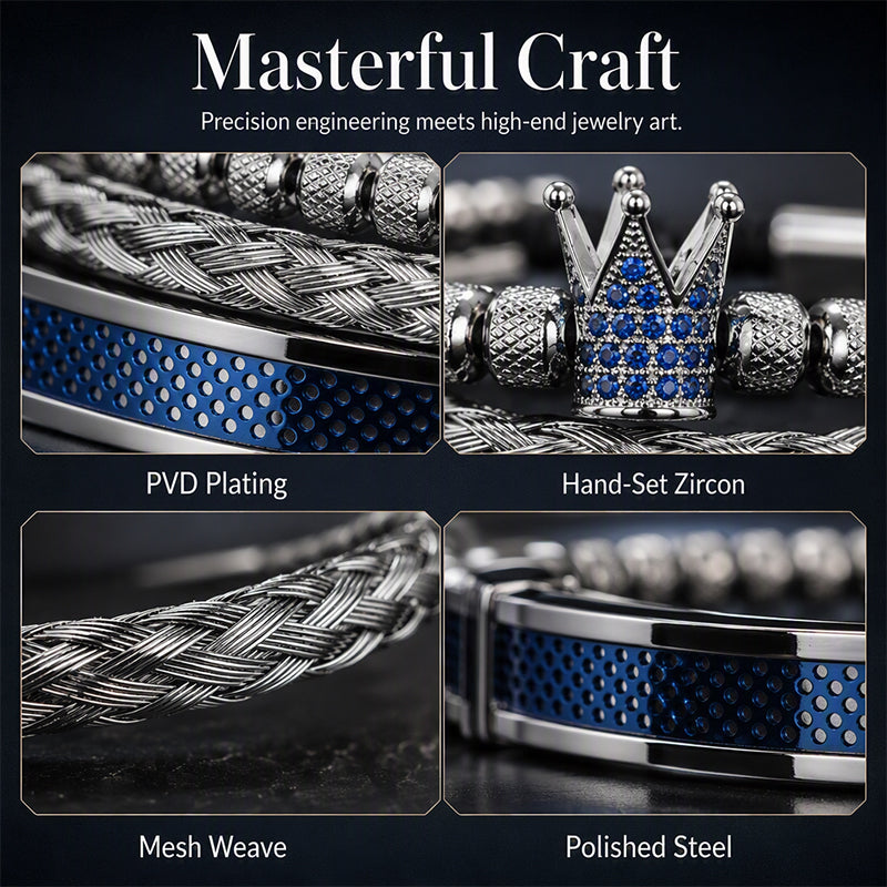👑 50% DE RÉDUCTION ! 💎 Coffret 3 Bracelets Homme Design Couronne – Acier Inoxydable & Zircon AAA – PVD & Réglable 17–21 cm for Look Luxueux