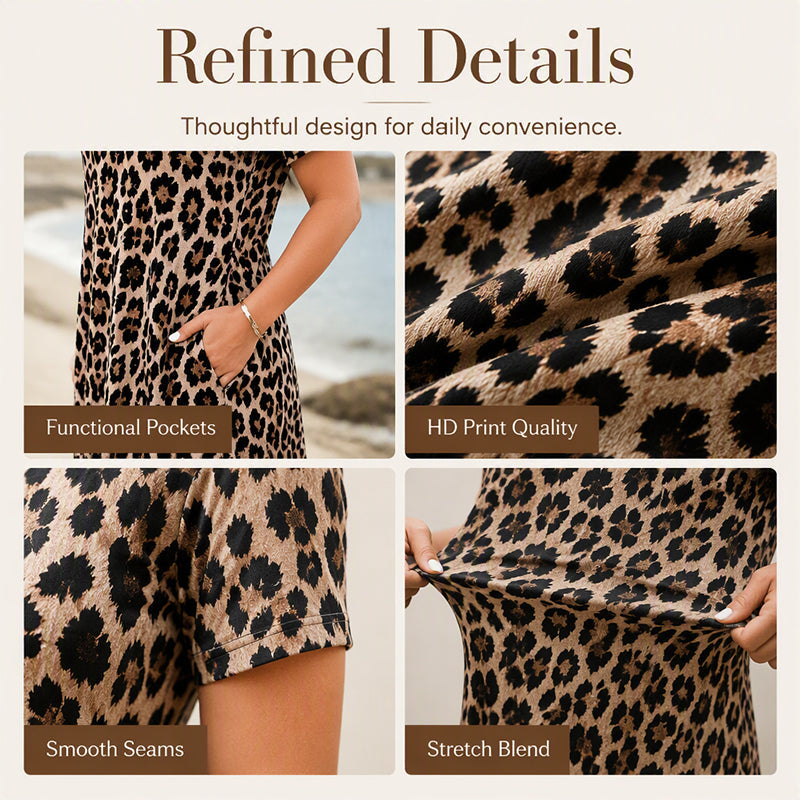 🐆 50 % DE RÉDUCTION ! 👗 Robe longue pour femme à motif léopard avec poches, robe décontractée à manches courtes – Confortable