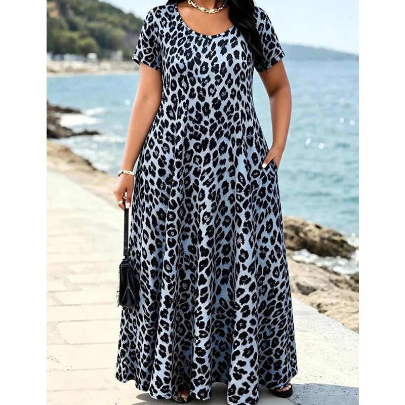 🐆 50 % DE RÉDUCTION ! 👗 Robe longue pour femme à motif léopard avec poches, robe décontractée à manches courtes – Confortable