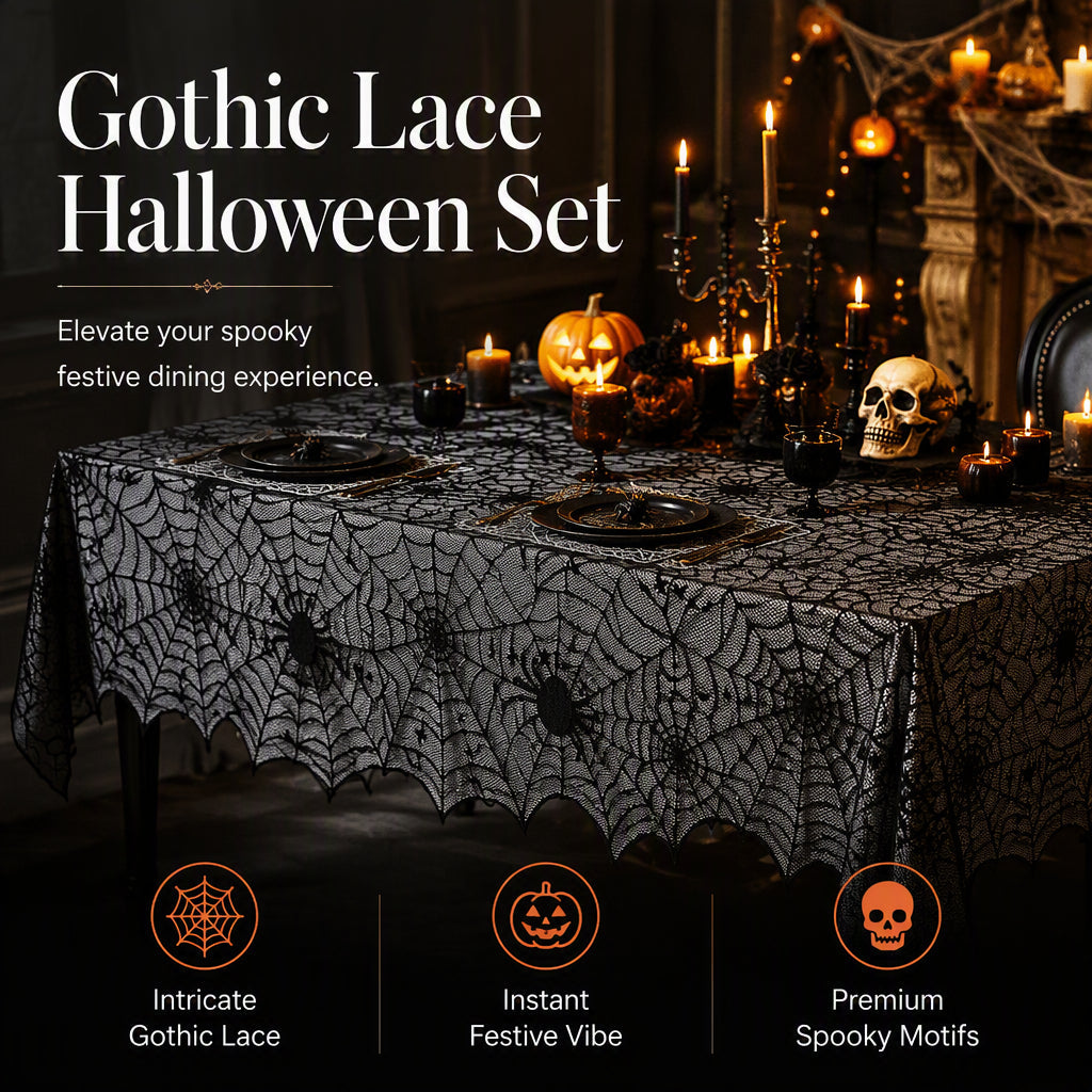 🎃50 % DE RÉDUCTION POUR UNE DURÉE LIMITÉE ! ⏰Ensemble de nappe et de sets de table aux motifs effrayants pour Halloween