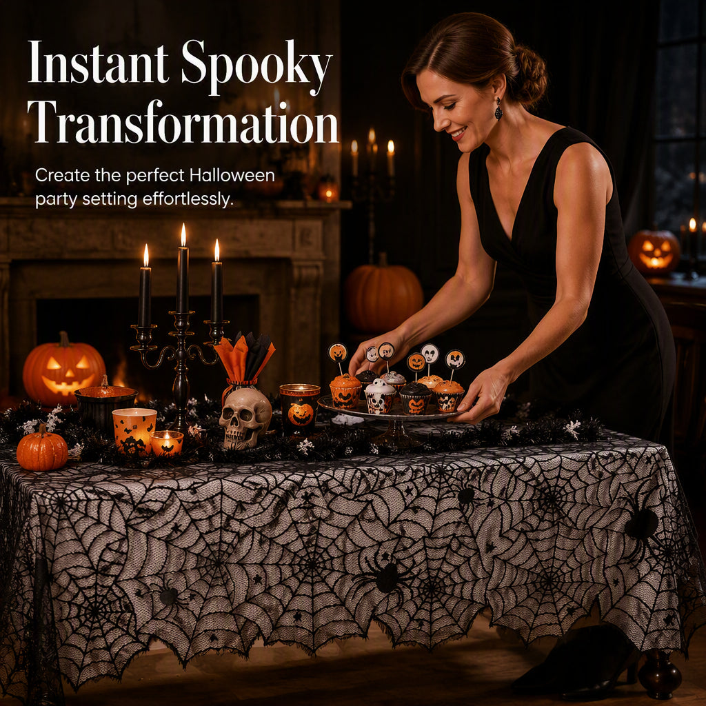 🎃50 % DE RÉDUCTION POUR UNE DURÉE LIMITÉE ! ⏰Ensemble de nappe et de sets de table aux motifs effrayants pour Halloween