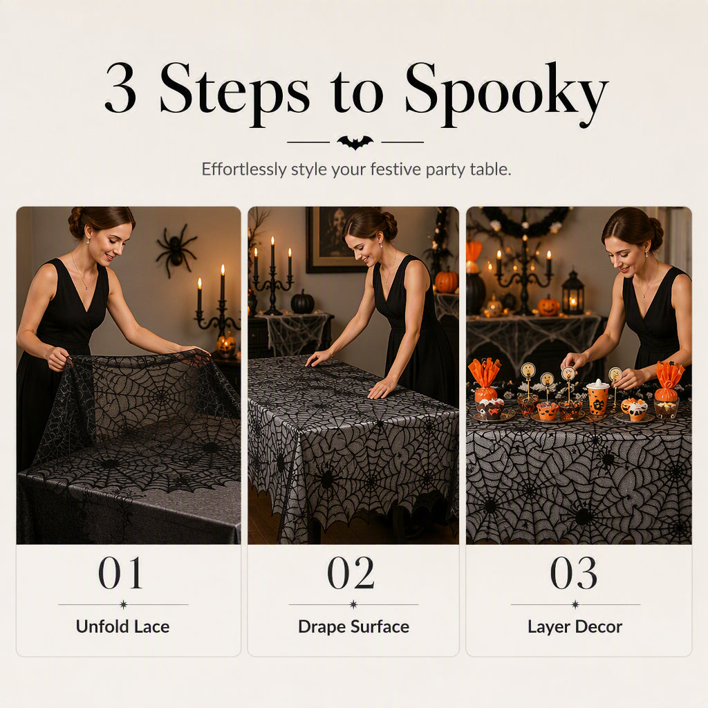 🎃50 % DE RÉDUCTION POUR UNE DURÉE LIMITÉE ! ⏰Ensemble de nappe et de sets de table aux motifs effrayants pour Halloween