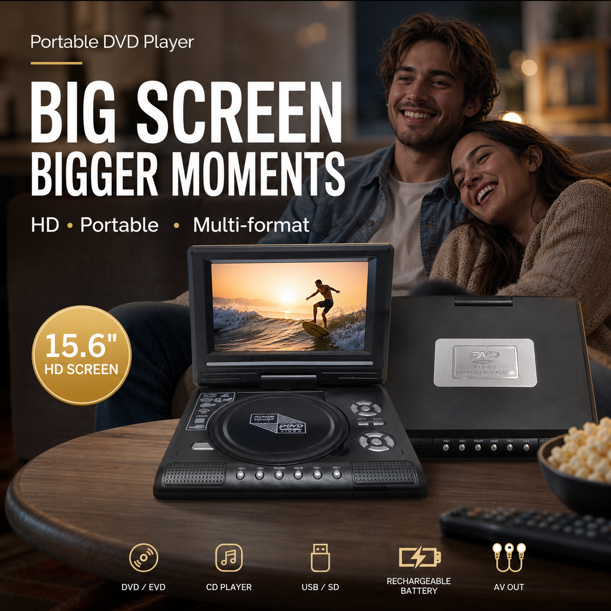 📺 50 % DE RÉDUCTION !!! 💿 Lecteur DVD/EVD portable HD 7,8 pouces – Grand écran, rechargeable et compatible DVD/CD/USB/SD