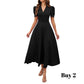 Robe élégante à col en V et taille haute avec manches bouffantes