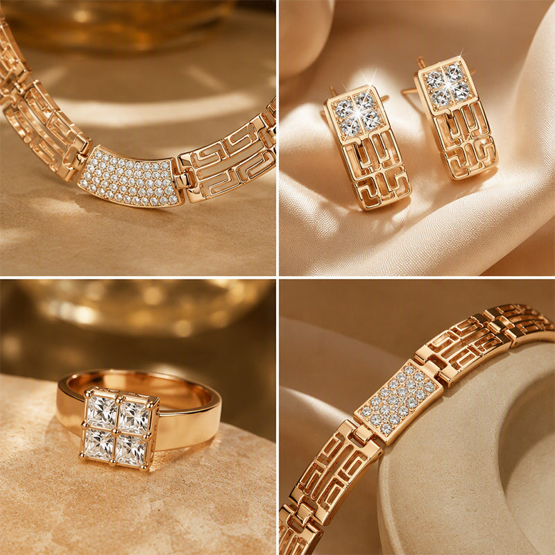 💎 -50% ! ✨ Parure de Bijoux Strass Élégante 4 Pièces – Alliage Zinc + Strass – Collier, Boucles d’Oreilles, Bracelet & Bague pour Soirée et Cadeau 🎁