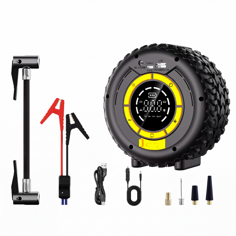 📢📢50% DE RÉDUCTION !! ⏰ 4-en-1 : Aide-démarrage + Gonfleur de pneus 🔋 — Compresseur portable puissant, compact et fiable ⚡ Idéal pour les urgences routières 🛠️