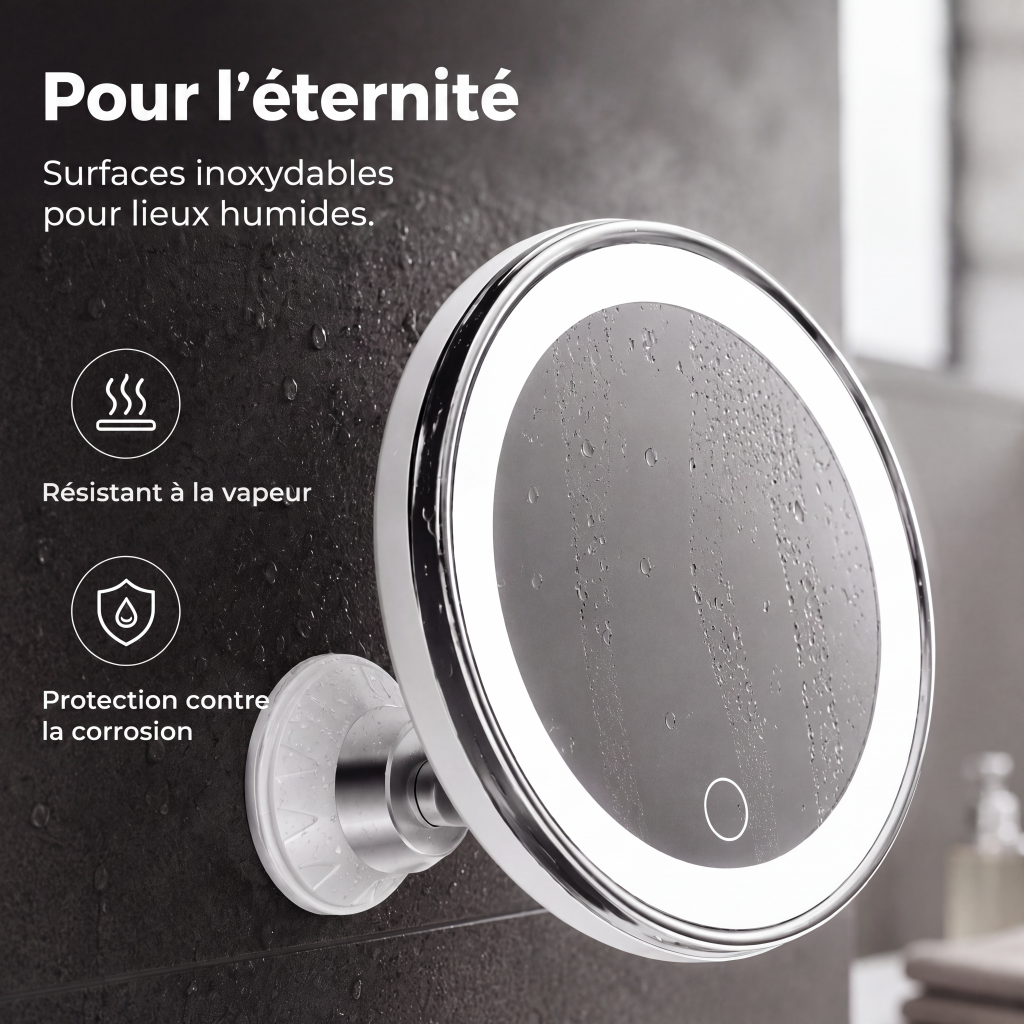 💄 50% DE RÉDUCTION! 🔍 Miroir grossissant x10 – LED & ventouse pour maquillage précis ✨