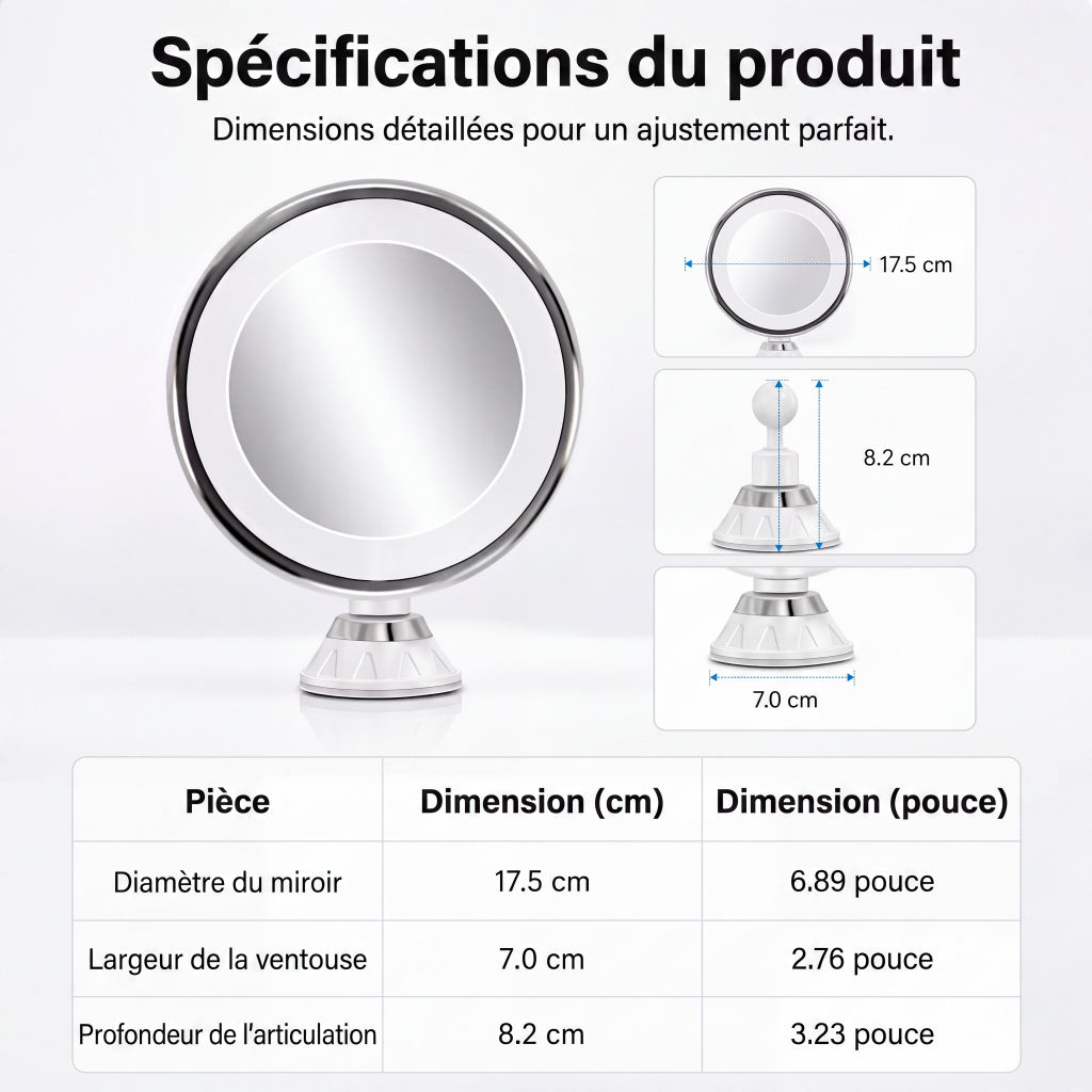 💄 50% DE RÉDUCTION! 🔍 Miroir grossissant x10 – LED & ventouse pour maquillage précis ✨