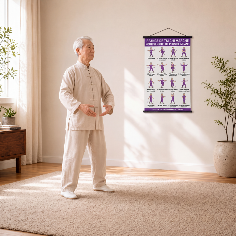 🧘 50 % DE RÉDUCTION EN CE MOMENT ! 📋 Affiche d'exercices de tai-chi pour les seniors – Mouvements faciles à suivre, gros caractères et illustrations – Exercices quotidiens en douceur pour l'équilibre et la souplesse 💪