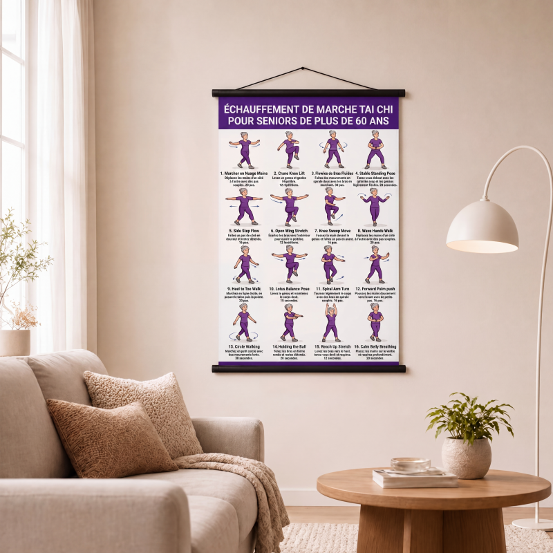 🧘 50 % DE RÉDUCTION EN CE MOMENT ! 📋 Affiche d'exercices de tai-chi pour les seniors – Mouvements faciles à suivre, gros caractères et illustrations – Exercices quotidiens en douceur pour l'équilibre et la souplesse 💪