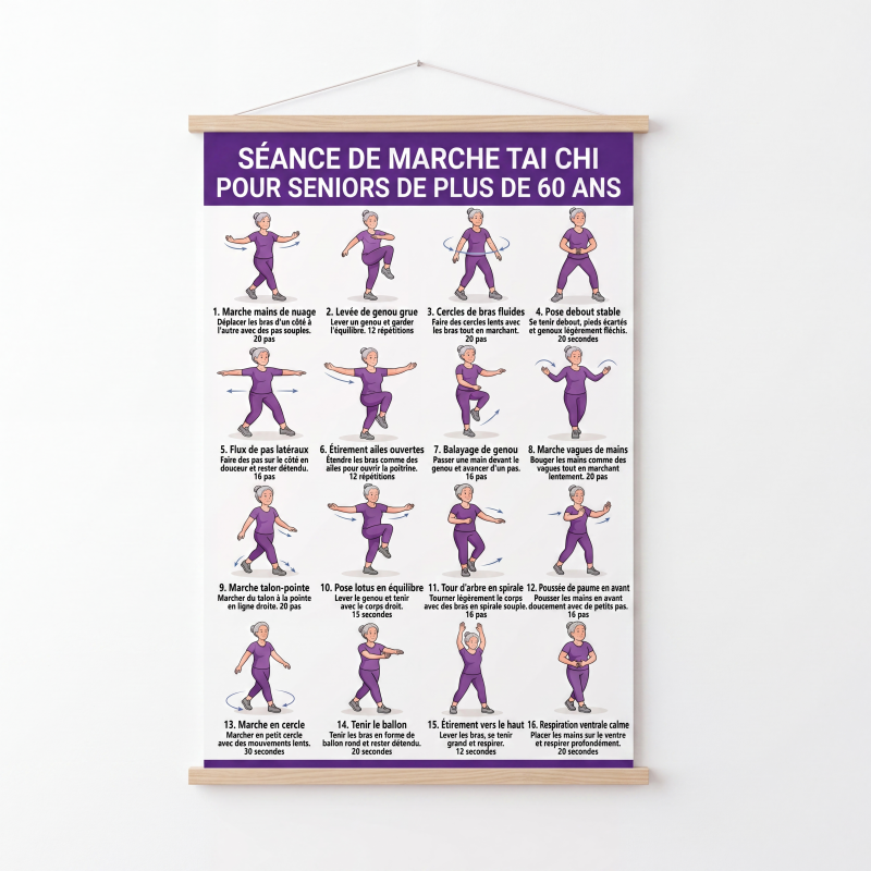 🧘 50 % DE RÉDUCTION EN CE MOMENT ! 📋 Affiche d'exercices de tai-chi pour les seniors – Mouvements faciles à suivre, gros caractères et illustrations – Exercices quotidiens en douceur pour l'équilibre et la souplesse 💪