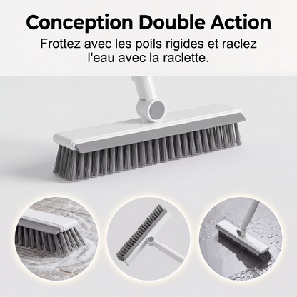 Brosse de nettoyage 2-en-1 avec poils résistants et raclette en caoutchouc