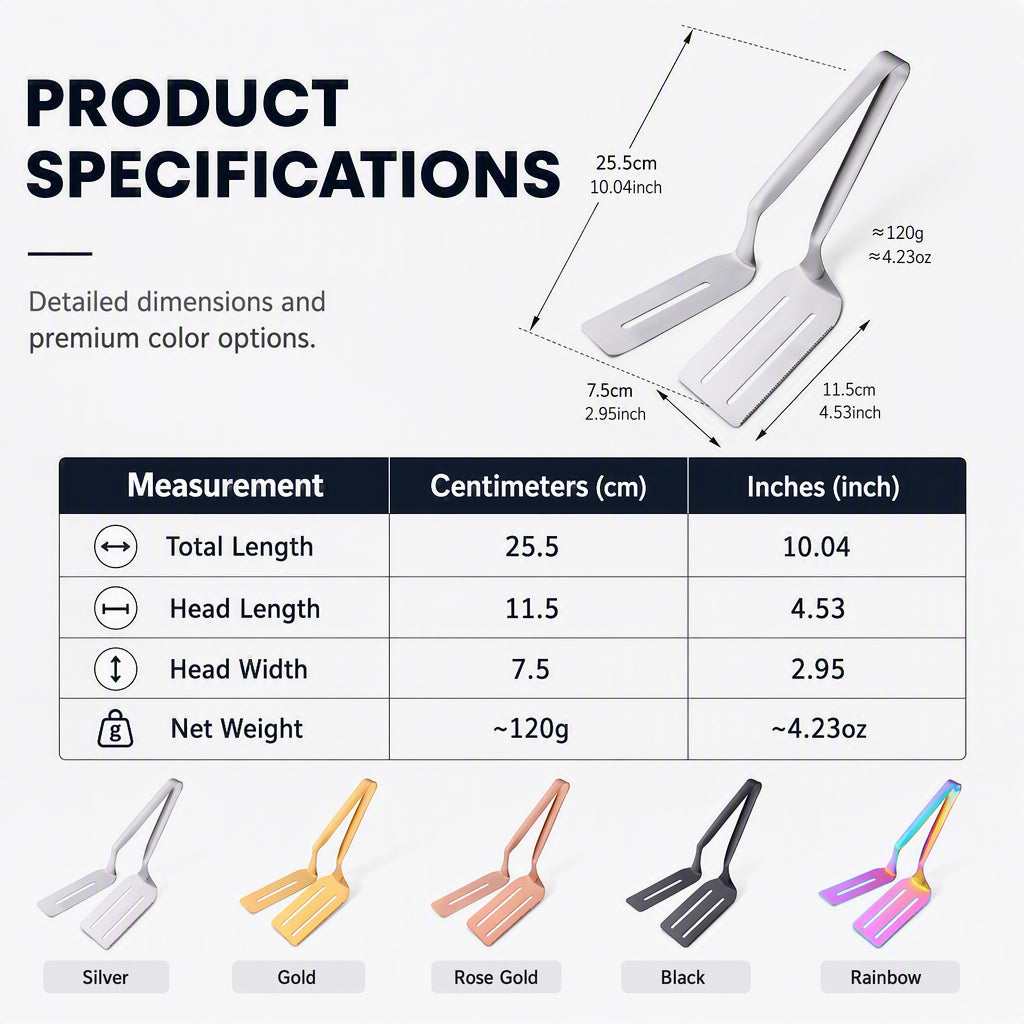 🥩🔥 Pince à steak 3-en-1 en acier inoxydable – Bord tranchant dentelé avec spatule et surface ajourée
