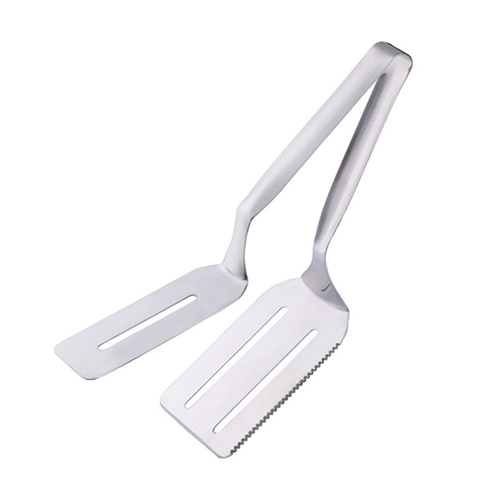 🥩🔥 Pince à steak 3-en-1 en acier inoxydable – Bord tranchant dentelé avec spatule et surface ajourée