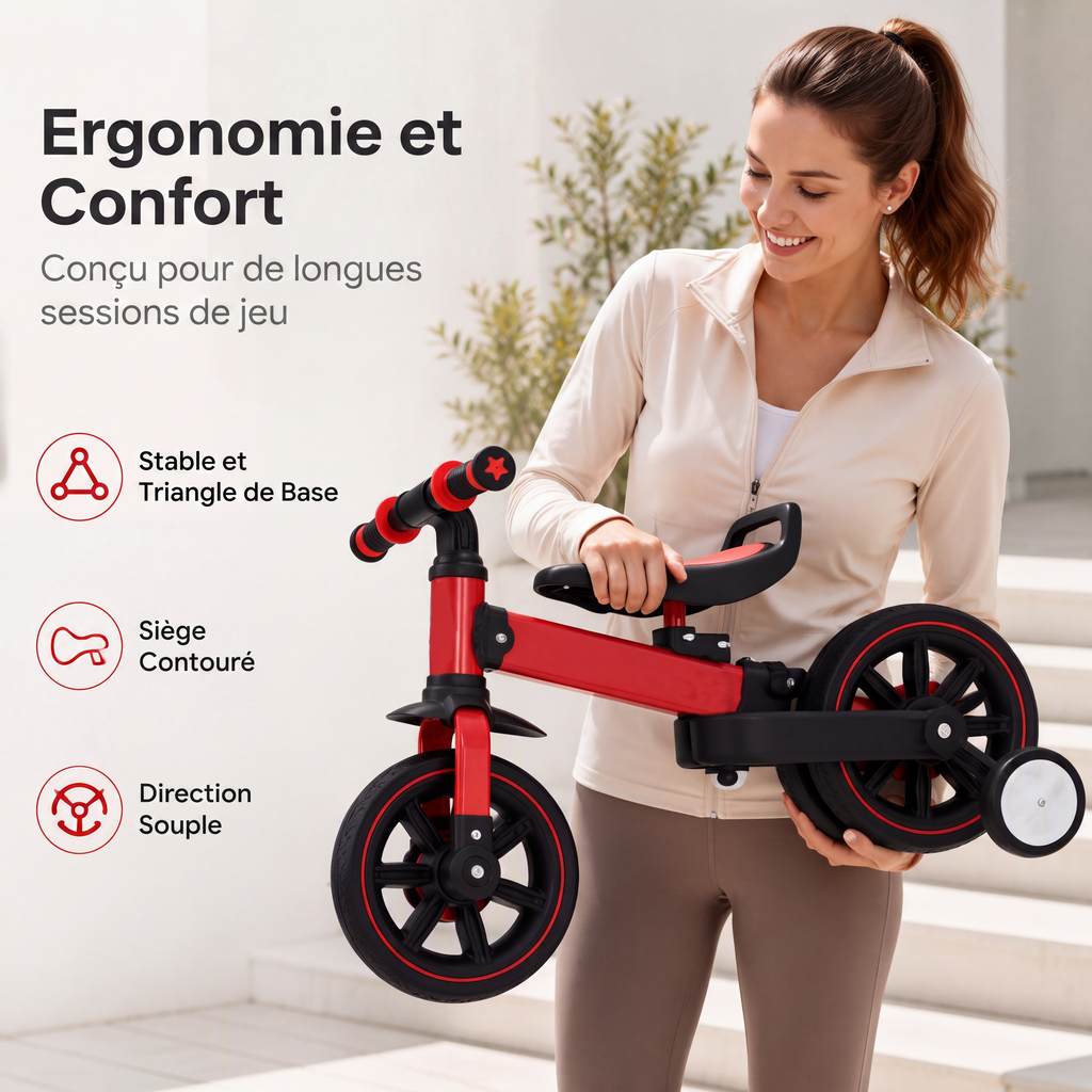 💥 50 % de réduction ! 🚲 Tricycle 3-en-1 pour enfants – poussette, tricycle et draisienne. Léger (2,8 kg) et pliable. Acier au carbone haute résistance, roues en EVA. Pour les enfants de 2 à 6 ans, poids max. 90 kg. Rouge/Bleu/Rose/Jaune 🛡️