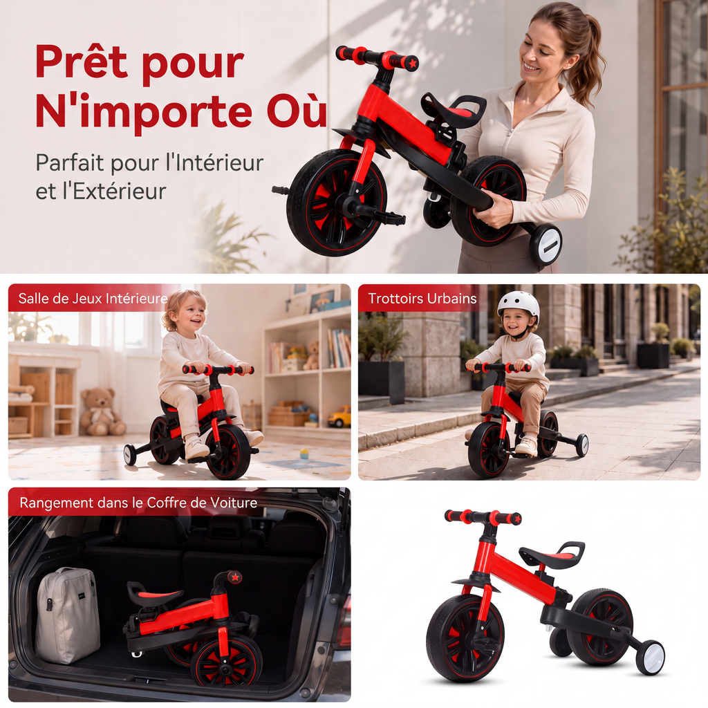 💥 50 % de réduction ! 🚲 Tricycle 3-en-1 pour enfants – poussette, tricycle et draisienne. Léger (2,8 kg) et pliable. Acier au carbone haute résistance, roues en EVA. Pour les enfants de 2 à 6 ans, poids max. 90 kg. Rouge/Bleu/Rose/Jaune 🛡️