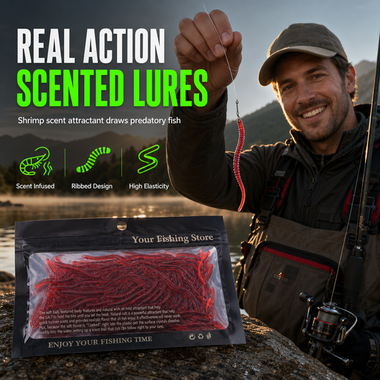 🎣 PROMO FLASH : 50% DE RÉDUCTION ! Leurres Souples Imitation Vers de Terre Parfumés à la Crevette – 8 cm, Rouge & Marron for Pêche en Rivière ou Mer ✨