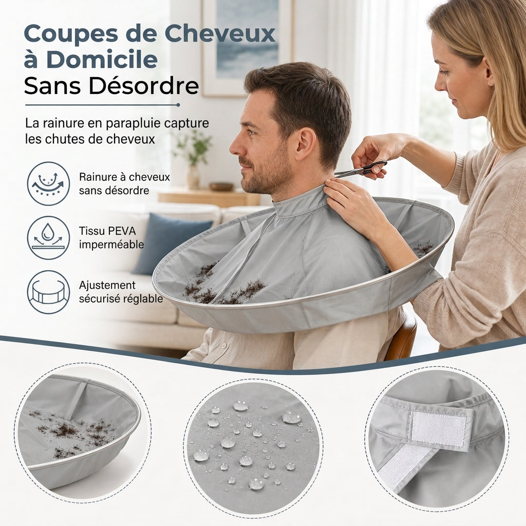 ✂️ 50 % DE RÉDUCTION EN CE MOMENT ! ✨ Cape de coupe avec récupérateur de cheveux – Empêche les cheveux coupés de tomber sur les vêtements et le sol