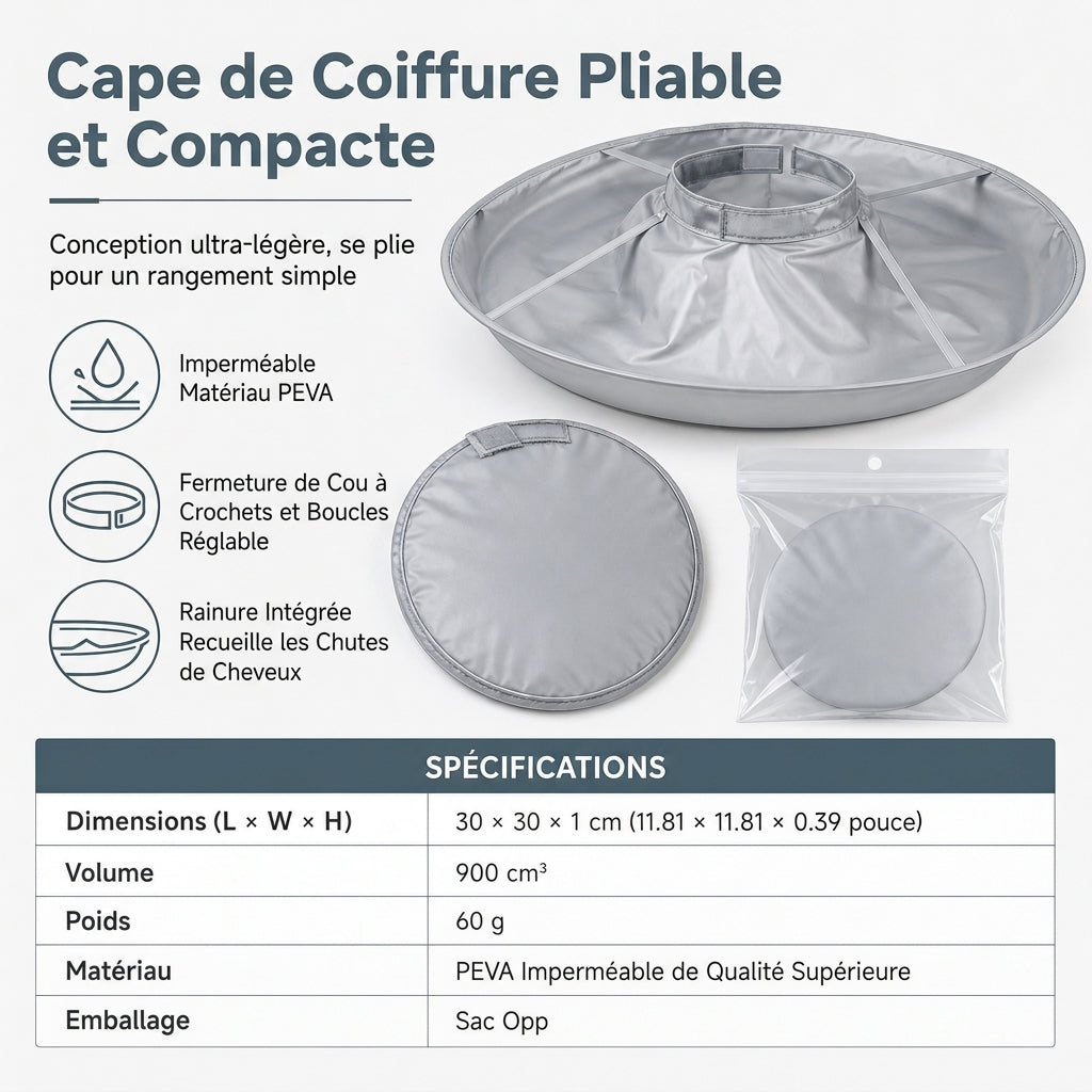 ✂️ 50 % DE RÉDUCTION EN CE MOMENT ! ✨ Cape de coupe avec récupérateur de cheveux – Empêche les cheveux coupés de tomber sur les vêtements et le sol